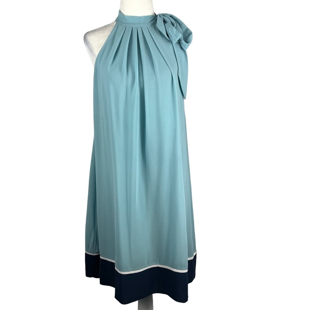 SHE & SKY SLEEVELESS TIE NECK LINED‎ FLOWY A-LINE MINI DRESS